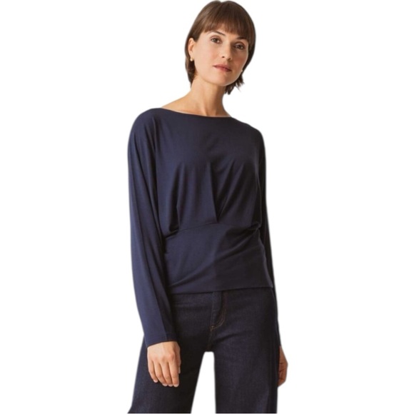 SKFK Navy Blue AITZOLE Long Sleeve Boatneck Tencel Modal Top EU 40 | US 8 NWT - Picture 2 of 11